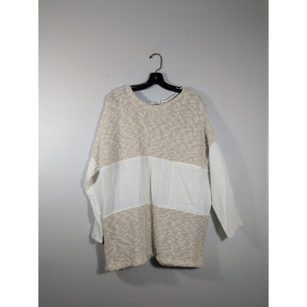 We the Free People Beach Sweater‎ Womens S Oversized Tunic Pocket Beige White